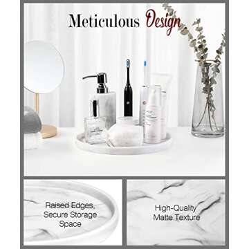 Shinowa Vanity Tray, Resin Bathroom Decorative Tray Catchall Organizer Jewelry Dish Tray for Bathroom Bedroom Counter-top Vanity Organization Vanity Table Jewelry Organizer, White Marble