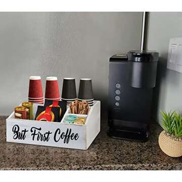 NC Wooden Coffee Station Organizer, Coffee Bar Accessories Organizer for Counter, Coffee Bar Bin Box, Coffee Pods Holder, Farmhouse Coffee Bar Decor