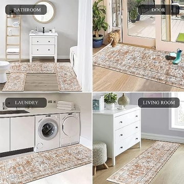 Pauwer Boho Kitchen Rugs Sets Non Slip Washable Waterproof
