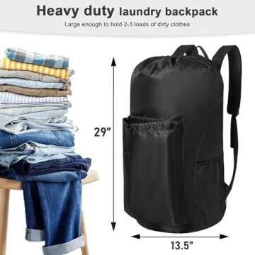 Polecasa Durable Backpack Laundry Bag with Padded Shoulder Straps, 130gsm Tear Resistant Fabric and ...