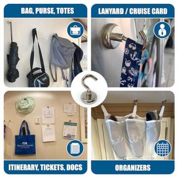 Cruise On Magnetic Hooks for Cruise Cabins in 2023, 2024 & 2025 - Heavy Duty [75 lbs] Magnet Hooks f...