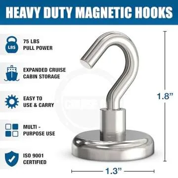 Cruise On Magnetic Hooks for Cruise Cabins in 2023, 2024 & 2025 - Heavy Duty [75 lbs] Magnet Hooks for Ship Cabins (Metal Door & Wall) - Cabin Accessories