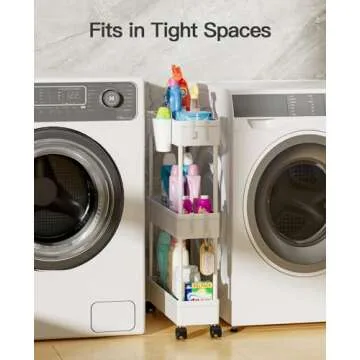 Pipishell Bathroom Cart, 2 Pack Slim Storage Cart Organizer with Hanging Cups & Hooks, Rolling for Bathroom, Laundry Room, Kitchen, Set of 2, PIUC07WK2