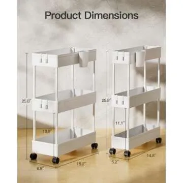 Pipishell Bathroom Cart, 2 Pack Slim Storage Cart Organizer with Hanging Cups & Hooks, Rolling for Bathroom, Laundry Room, Kitchen, Set of 2, PIUC07WK2