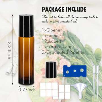 6 Pack Essential Oil Roller Bottles with Stainless Steel Roller Balls