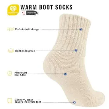 Closemate Boot Socks for Women Winter Thick Socks Warm Crew Socks Gift for Women 3 Pairs(Coffee Asso...