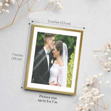 Azour Gold Floating Frame 5x7 Gold Frame (2 Set) Floating Picture Frame - Wedding, Decor, Display Me...
