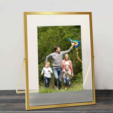 Azour Gold Floating Frame 5x7 Gold Frame (2 Set) Floating Picture Frame - Wedding, Decor, Display Memories - Fit 2x3, 2.5x5, 4x6, 5x7