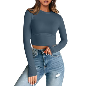 Trendy Queen Womens Long Sleeve Crop Tops Basic Slim Fitted Shirts Casual Fashion 2025 Going Out Y2k...