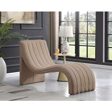 Meridian Furniture 156Beige Orian Collection Modern | Contemporary Chaise with Soft Beige Teddy Fabr...