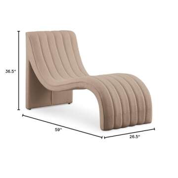 Meridian Furniture 156Beige Orian Collection Modern | Contemporary Chaise with Soft Beige Teddy Fabric, Deep Channel Tufting, Curved Design, 26.5" W x 59" D x 36.5" H, Beige