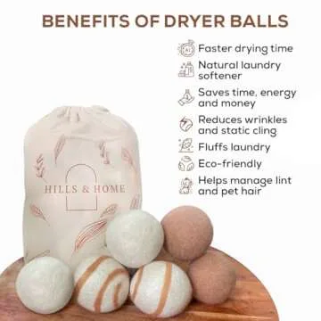 Organic Wool Dryer Balls Laundry Reusable [Set of 6] XL - 100% Pure New Zealand Wool - Natural Anti Static Fabric Softener Wool Dryer Balls Made in USA
