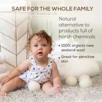 Organic Wool Dryer Balls Laundry Reusable [Set of 6] XL - 100% Pure New Zealand Wool - Natural Anti Static Fabric Softener Wool Dryer Balls Made in USA