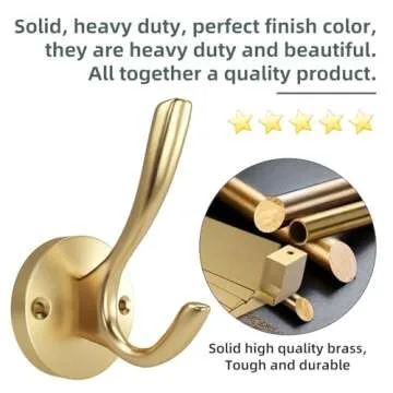 ZUONAI Gold Hooks 4 Pack Brushed Gold Wall Hooks Heavy Duty Metal Coat Hooks for Hanging Coats and Hat Hooks Wall Mounted Towel Hooks for Bathrooms Clothing Hooks for Bedroom Double Hooks