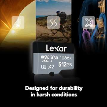 Lexar 512GB Professional 1066x micro SD Card w/ SD Adapter, UHS-I, U3, V30, A2, Full HD, 4K, Up to 160/120 MB/s, for Action Cameras, Drones, Smartphones, Tablets, Nintendo-Switch (LMS1066512G-BNANU)