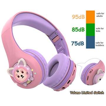 Riwbox Cat Kids Headphones with LED Light and Safety Volume