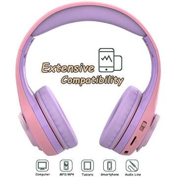 Riwbox Cat Kids Headphones with LED Light and Safety Volume