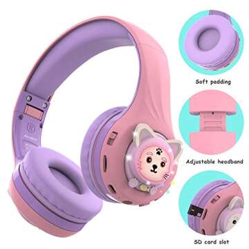 Riwbox Cat Kids Headphones with LED Light and Safety Volume