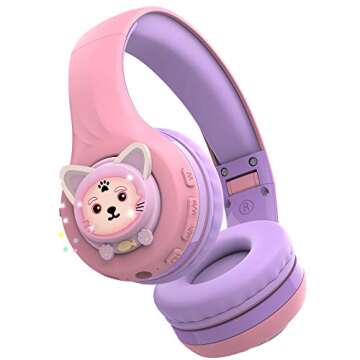Riwbox Cat Kids Headphones with LED Light and Safety Volume
