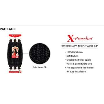 X-pression Braid Outre Crochet Braids Twisted Up 3X Springy Afro Twist 24' (3-pack, 2T1B/425)