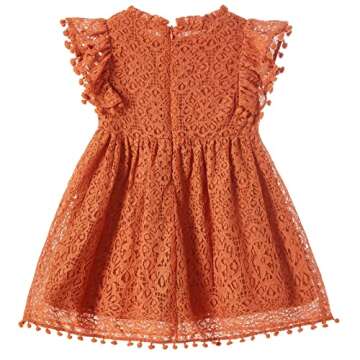 Niyage Toddler Girls Elegant Lace Pom Pom Flutter Sleeve Party Princess Dress Brick Red 120
