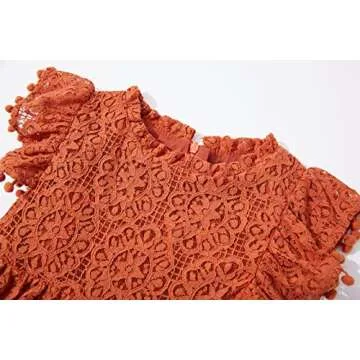 Niyage Toddler Girls Elegant Lace Pom Pom Flutter Sleeve Party Princess Dress Brick Red 120