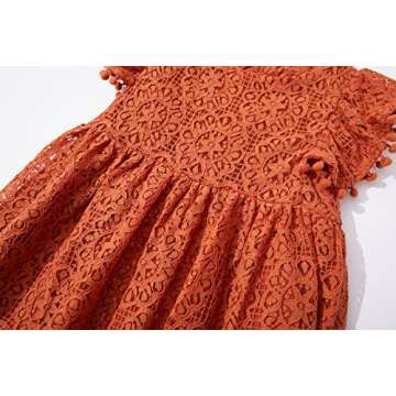 Niyage Toddler Girls Elegant Lace Pom Pom Flutter Sleeve Party Princess Dress Brick Red 120