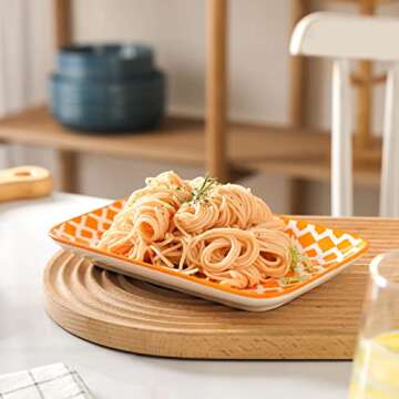 Selamica Ceramic 8 inch Rectangular Salad Plates, Dinner Plates, Pasta Dessert Plates for Appetizer, Sushi, Fruit - Microwave/oven/Dishwasher Safe, Set of 6, Assorted Colors