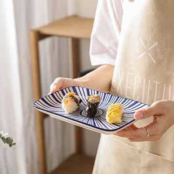 Selamica Ceramic 8 inch Rectangular Salad Plates, Dinner Plates, Pasta Dessert Plates for Appetizer, Sushi, Fruit - Microwave/oven/Dishwasher Safe, Set of 6, Assorted Colors