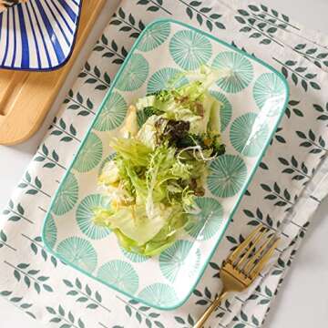 Selamica Ceramic 8 inch Rectangular Salad Plates, Dinner Plates, Pasta Dessert Plates for Appetizer, Sushi, Fruit - Microwave/oven/Dishwasher Safe, Set of 6, Assorted Colors