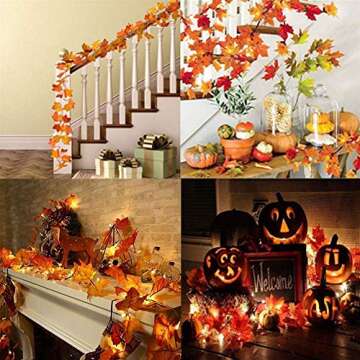 Thanksgiving Decorations Lighted Fall Garland, 30 LED Maple Leaf String Lights, Battery Powered Harvest Fall Garlands String Light, Perfect Decoration for Autumn Halloween Christmas (Warm White)