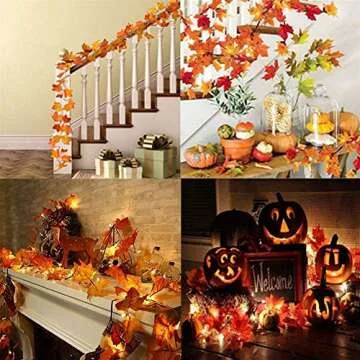 Thanksgiving Decorations Lighted Fall Garland, 30 LED Maple Leaf String Lights, Battery Powered Harvest Fall Garlands String Light, Perfect Decoration for Autumn Halloween Christmas (Warm White)