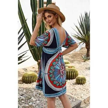 CHERRY CAT Colorful Cut Loose Swimsuit Cover-ups Swim Cover Ups Plus Size Clothing Beach Dress (Navy)