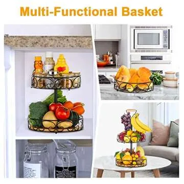 ETHCMART 3-Tier Fruit Basket with Banana Hanger for Kitchen