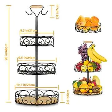 ETHCMART 3-Tier Fruit Basket with Banana Hanger for Kitchen