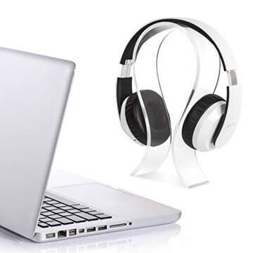 AmoVee® Acrylic Headphone Stand Display Headphone Holder Headphone Hanger Headset Hanger Support - Suitable for All Headphone Sizes - (Transparent)