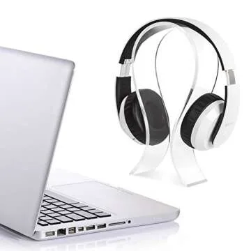 AmoVee® Acrylic Headphone Stand Display Headphone Holder Headphone Hanger Headset Hanger Support - Suitable for All Headphone Sizes - (Transparent)