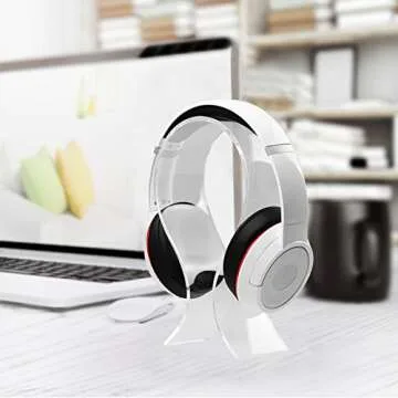 AmoVee® Acrylic Headphone Stand Display Headphone Holder Headphone Hanger Headset Hanger Support - Suitable for All Headphone Sizes - (Transparent)