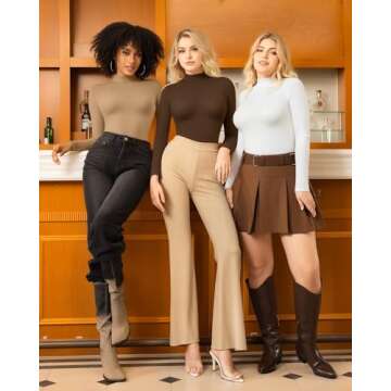 MANGOPOP Women's Mock Turtle Neck Slim Fit Tee for Elegance