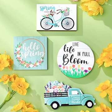 4 Pcs Easter Tiered Tray Decorations Hello Spring Decorations for Home Happy Easter Sign Bunny Farm ...