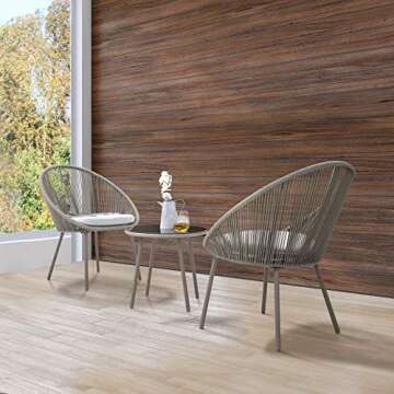 NUU GARDEN 3 Piece Outdoor Bistro Set, Woven Rope Conversation Patio Set, All Weather Patio Furniture Chairs and Table with Cushions for Garden, Deck, Backyard, Balcony, Porch, Beige