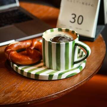 CACXKEP Espresso Cups Ceramic Coffee Mug Series European Striped Dot Coffee Cup And Saucer Mug Cake Plate Afternoon Tea Set Tea Cup And Saucer,C