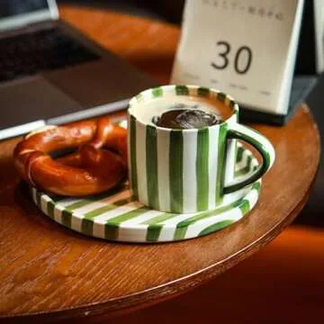 CACXKEP Espresso Cups Ceramic Coffee Mug Series European Striped Dot Coffee Cup And Saucer Mug Cake Plate Afternoon Tea Set Tea Cup And Saucer,C