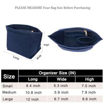 LOUKAYCCI Felt Purse Organizer Insert for Longchamp Le Pliage L Handbag Insert (Dark Blue, Large)