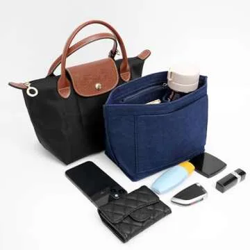 LOUKAYCCI Felt Purse Organizer Insert for Longchamp Le Pliage L Handbag Insert (Dark Blue, Large)