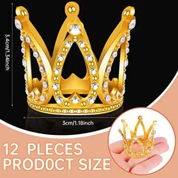 12 PCS Mini Crown Cake Topper,Gold & Silver Crown Tiara Cake Topper,Small Crystal Headpiece Cake Cro...