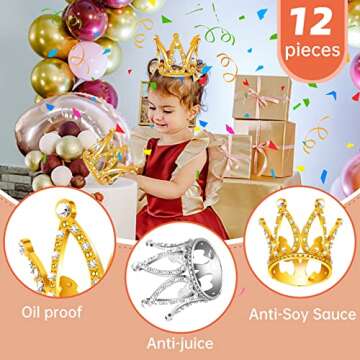 12 PCS Mini Crown Cake Topper,Gold & Silver Crown Tiara Cake Topper,Small Crystal Headpiece Cake Crown Toppers,Rhinestone Crown Cake Decorations for Baby Shower Princess Themed Birthday Wedding Party