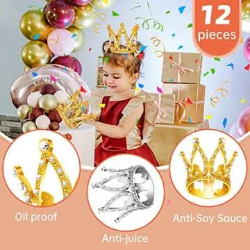 12 PCS Mini Crown Cake Topper,Gold & Silver Crown Tiara Cake Topper,Small Crystal Headpiece Cake Crown Toppers,Rhinestone Crown Cake Decorations for Baby Shower Princess Themed Birthday Wedding Party