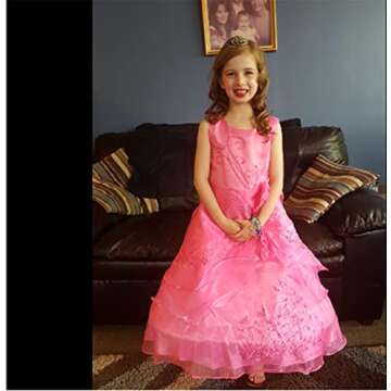 Shiny Toddler Big Girls Embroidered Beaded Flower Girl Birthday Party Dress with Petticoat 9t-10t,Fu...