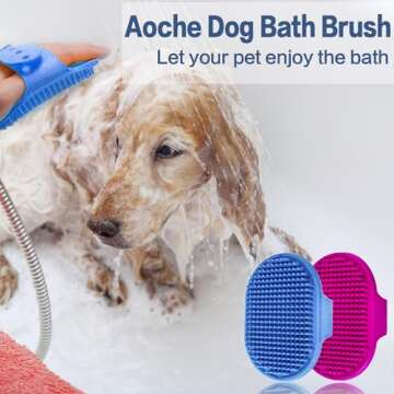 Dog Bath Brush, Aoche Pet Bath Comb Brush Soothing Massage Rubber Comb 2pcs with Adjustable Ring Handle for Long Short Haired Dogs and Cats (blue+rose)